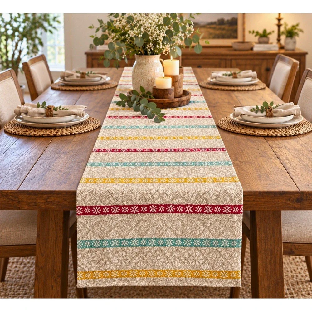 Pioneer Woman Table Runner 12x80 Boho Farmhouse Woven Cotton Floral Stripe Decor